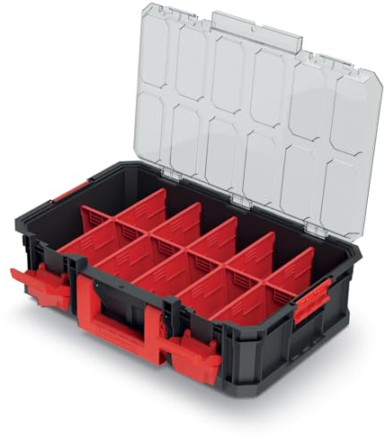 B2C Modular Storage Tool Box On Wheels Large Mobile Tray Compartment Stackable Lockable Portable Workshop Garage Equipment Organizer (Box with dividers and lid)