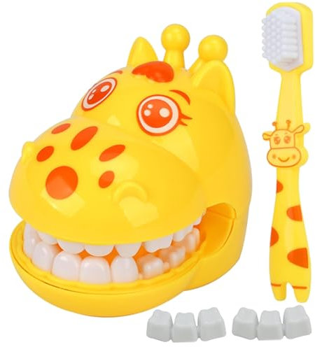 BEAHING Teeth Model, Teeth Model for Teaching Kids, Cartoon Giraffe Demonstration Teeth Model with Toothbrush, Hygienic Habit Cultivation Kids Dentist Play Set for Children
