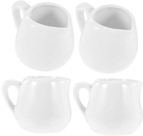 CIYODO Ceramic Milk Jug Set Creamer Pitcher with Handle Multi-Functional 4pcs 90ml Each White Porcelain Milk Dispenser for Home and Coffee Shop Use