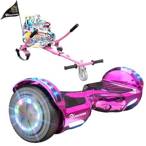 EVERCROSS Hover Board Kids, Hoverboards with Seat Attachment Hoverkart, 6.5 Self Balancing Scooters, Hoverboards Bluetooth with LED Lights, Ideal Hover Board for Kids Teenagers Adults Pink