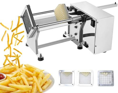 Aioneer Cortadora De Patatas Eléctrica con 3 Cuchillas, Máquina para Hacer Patatas Fritas De Acero Inoxidable 304, Rendimiento De 200 A 300 Kg/H, Interruptor De Un Clic, Cortadora De Verdu