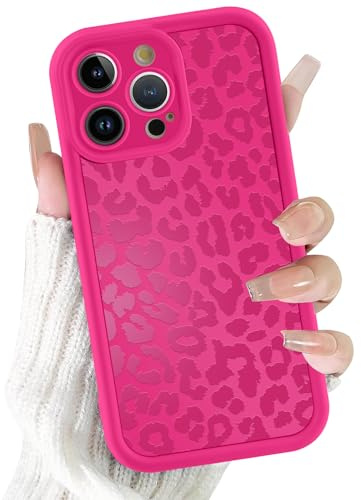 ZhuoFan Cover per iPhone 14 Pro 6,1”, Aesthetic Leopardata Motivo Custodia Rosa Rossa Opaca Ultra Morbida Sottile Leggera Silicone Antiurto AntiGraffio TPU Bumper Protettiva Case, 04