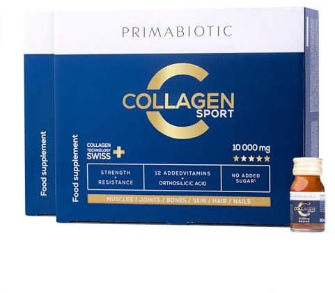 Primabiotic Collagen Sport - 60 Fläschchen - Kollagen-Shots zum Trinken - 10000 mg mit Orthokieselsäure - Für Aktive Menschen - Ananas-Geschmack - 45 kcal pro Portion - hoher Proteingehalt