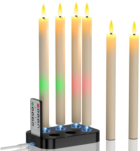 YiaMia Flammenlose Spitzkerzen, wiederaufladbar, mit magnetischer kabelloser Ladestation und Fernbedienung, batteriebetriebene Kerzenständer für Hochzeit, Halloween, Heimdekoration, 6 Stück