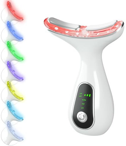 CNBHEABY Facial Massager 7 Color Face Lift Device for Face and Neck Massage with 113°F & Vibration & Clean 3-in-1 Multifunctional Wand for Skin Care (White)
