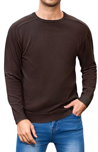 iClosam Suéter Hombre Cuello Redondo Suéteres de Manga Larga para Hombres de Punto Trabajo Jersey, marrón, S