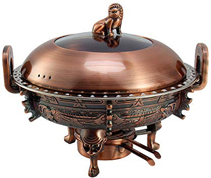 3L Chafing Dish Buffet Round Set, Stainless Steel Chafer Warmers W/Food Pans, Stove Stand, Visible Pot Lid And Fuel Holder for Keep Food Warm,Green Bronze (Red Bronze)