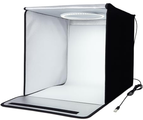 Scatola fotografica pieghevole, 40 x 40 cm, 5500 K, con illuminazione a 160 LED e 8 sfondi fotografici