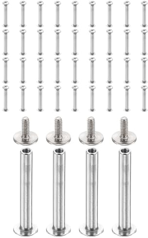 sourcing map 40 set di viti Chicago M2 x 20 mm di lunghezza 5 mm in metallo Phillips rivetti rivetti rivetti vite per rilegatura fai da te in pelle, cintura, borsa, artigianato, rilegatura, argento