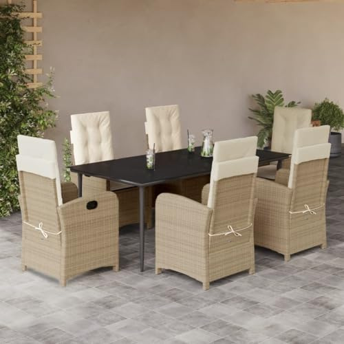 7-TLG. Gruppo da giardino in polyrattan, sedie regolabili, in vetro temperato, per terrazza, giardino, balcone