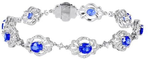 Calefee Armband Damen Gold 585 Weißgold, Armband Damen mit Saphir 4.55ct und Diamant, Armbänder 20 cm Lang
