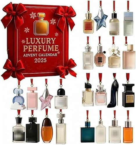 Luxury Perfume Advent Calendar 2025, 24-Day Christmas Countdown Calendar with 24 Mini 2D Flat Perfume Ornaments, 24 Days of Designer Fragrances for Women & Men, Premium Holiday Women Gift Set