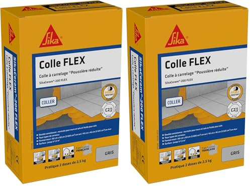SIKA - Colle à carrelage à double consistance sans poussières - SikaCeram 200 FLEX Gris - Tous types de carreaux (3600cm² max) - Murs et Sols - Intérieur et Extérieur - 5kg (Lot de 2)