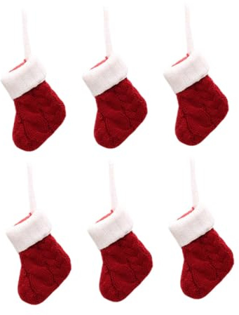 Veemoon Funda para Cubiertos Navideña de Punto 6 Piezas Bolsa para Vajilla Forma de Calcetín Tejido Rojo Adecuado para Decoración de Mesa en Fiestas de Navidad y Reuniones Familiares