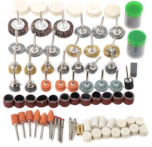 145 Pezzi Set Accessori per Utensile Rotativo, Accessori per Smerigliatrice Elettrica con Ruota in Lana, Dischi Abrasivi, Spazzola, per Mini Trapano Levigatura Lucidatura