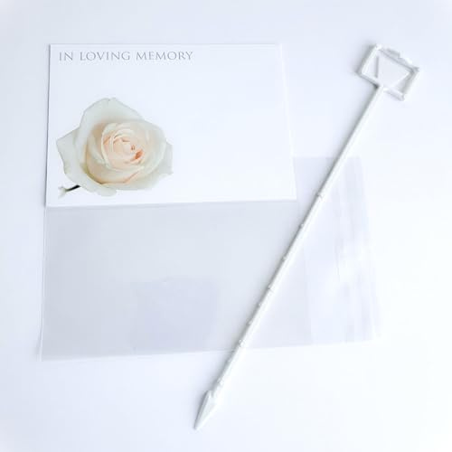 ShredAstic®️ Florist Message Card Funeral flowers Set - 1 large card 12.5 x 9cm / 1 clear cello self seal bag weatherproof / 1 card holder cardette (ILM cream rose)