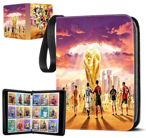KQWVZ Album De Cartes De Football, Classeur Carte Football, 9 Pochettes,50 Pages,900 Cartes, Album Pour Cartes De Football avec Fermeture Éclair Et Poignée, PU Imperméable, Cadeau pour les Fans