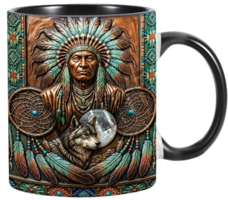 Tazze da Caffè 350 Millilitri Bicchiere Isolato Decorativo Con Manico | Da Caffè Raffigurante Capo Americano ideale per casa, ufficio, soggiorno, studio, scrivania, adulti, insegnanti e colleghi