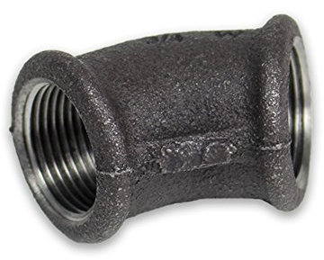 Temperguss schwarz Gewindefittings Winkel 45° (IG - IG) kurz 1 1/2''