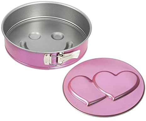 Zenker creative studio Springform Ø 26 cm, Backform mit 2 Motivböden, runde Kuchenform mit Antihaftbeschichtung, kreatives Backen (Farbe: rosa, silber), Menge: 1 Stück