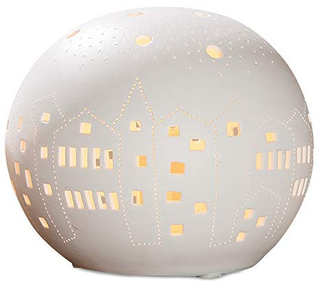 Gilde Lampe Boule Ville - Porcelaine - Motif de Trous L 18 cm