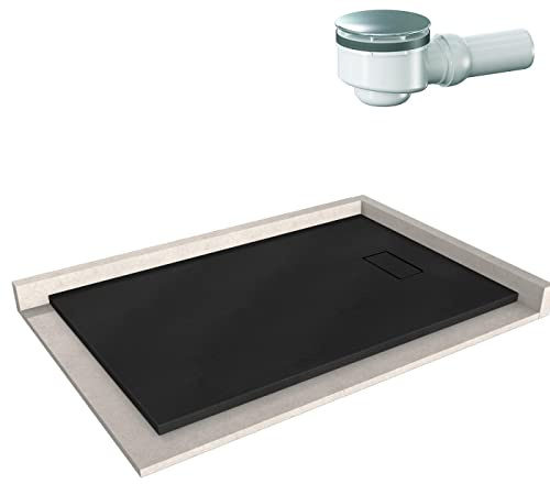 BERNSTEIN Duschtasse 90x140 cm Schwarz matt Flache Bauhöhe, Duschwanne der GT-SERIE aus SMC, Rechteckiges Duschbecken mit Gefälle, SMC -Duschwanne komplett mit Ablaub Dallmer Orio