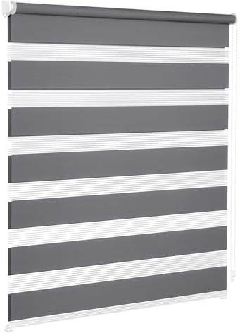 Victoria M. Zevra Doppelrollo Duorollo, Klemmrollo ohne Bohren & mit Bohren für Fenster und Türen, Klemmfix Duo Rollo Fensterrollo Lichtdurchlässige/Verdunkelnde Streifen, 90 x 160 cm, Dunkelgrau