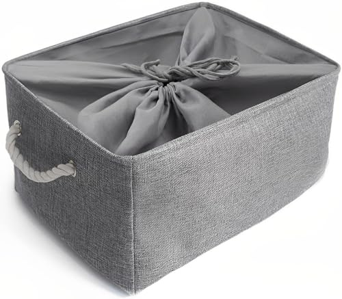 Mangata Zusammenklappbare, verdickte Aufbewahrungsbox aus Leinen mit Seilgriffen (Grau, Jumbo)