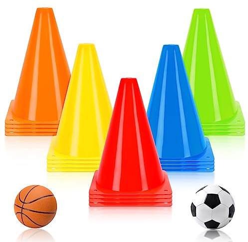 Kuqqi 7 Zoll Kunststoff Agility Cones 20 Pack Set Indoor/Outdoor Sport Fußball Flexible Kegel für Training, Party, Aktivität, Verkehr (Mehrfarbig)