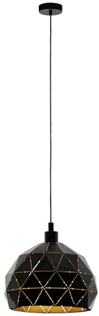 EGLO Pendellampe Roccaforte, 1 flammige Pendelleuchte, Hängelampe aus Stahl | Schwarz, gold, Fassung: E27, Ø 40 cm