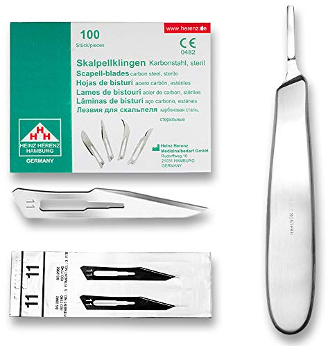 May Skalpell-Set Figur 11 Halter 3 bauchig 13,5 cm Karbonstahl 100 Stk