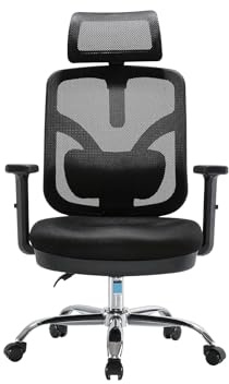 Angel Bürostuhl ergonomisch | Schreibtischstuhl hat verstellbare Lordosenstütze & Kopfstütze | Office Chair mit Höhenverstellung und Wippfunktion | Bürostuhl 150 kg belastbar | Farbe: Schwarz