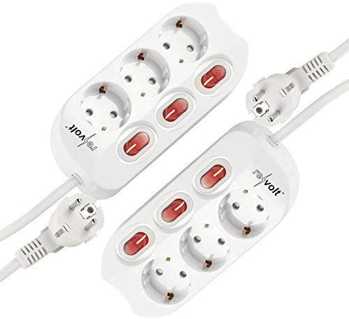 revolt Mehrfachsteckdosenleiste: 2er-Set 3-Fach Steckerleisten, einzeln abschaltbar, bis 3.680 Watt (Steckdosenleiste schaltbar, Steckdose schaltbar, Verlängerungskabel)