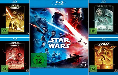 Star Wars Paket - Das Erwachen der Macht (7) + Die letzten Jedi (8) + Der Aufstieg Skywalkers (9) + Rogue One: A Star Wars Story + Solo: A Star Wars Story [Blu-ray]