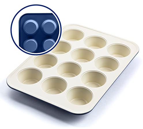 GreenLife Healthy Ceramic Non-Stick 12-Cup Muffin Tray, PFAS-Free, Royal Blue