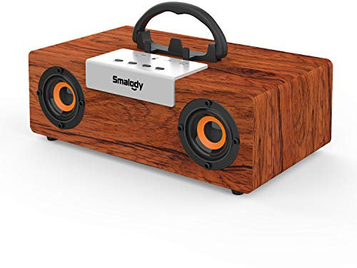 Smalody Retro Bluetooth Speaker, 50W Stereo Sound Portable Wooden Wireless Speakers, 12-Hour Playtime, Powerful Bass, Wireless Stereo Pairing, Loud Speaker for Home, Outdoors, Travel