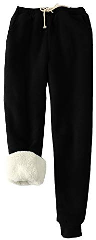 FACDIBY Dambyxor i fleece med sherpafoder för vinter, varma och sportiga joggingbyxor, 04-Svart, XXL