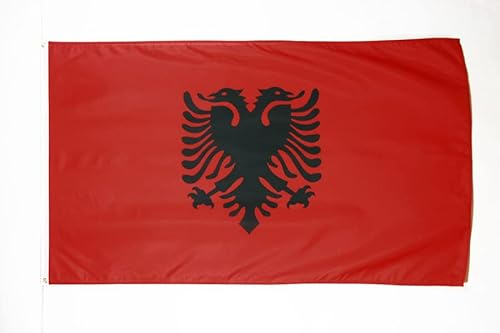 AZ FLAG Flagge Albanien 250x150 cm Fahne Albanische Polyester 100D 2 Ösen | Für innen und außen dekorative Flagge Shqipëri doppelte Nähte und verstärkte Kanten mit Metallösen 100D Polyester
