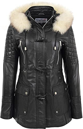 Parka Ariel - Cappotto da donna in vera pelle con cappuccio staccabile Nero 12