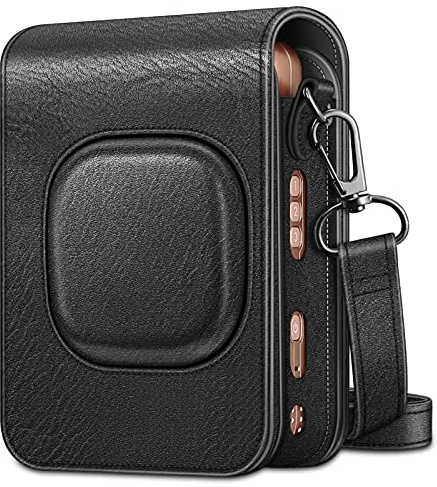 FINTIE Tasche für Fujifilm Instax Mini LiPlay hybrid Sofortbildkamera | Premium Schutzhülle Reise Kameratasche Hülle Abdeckung mit abnehmbaren Riemen, Vintage Schwarz