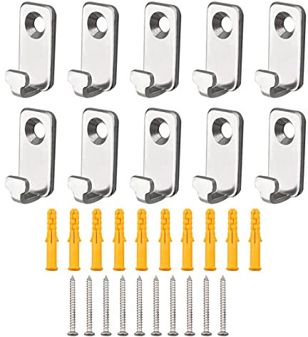 INCREWAY Lot de 10 mini crochets muraux en forme de J en acier inoxydable avec vis pour accrocher des cadres photo et miroirs