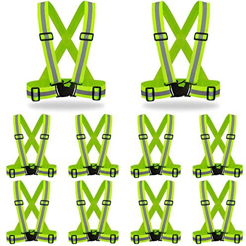 DUSKCOVE 10 Pack Hi Vis Safety Vests - Adjustable Bright Neon Color High Visibility Reflective Safety Straps Gear for Traffic Control, Running, Cycling