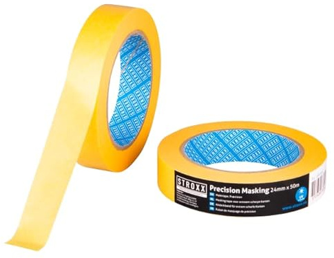 STROXX® 12x Putz- und Maler Abdeckband 24mm x 50m |gold| Klebeband | für Malerarbeiten | Kreppband | Abklebeband | (12)
