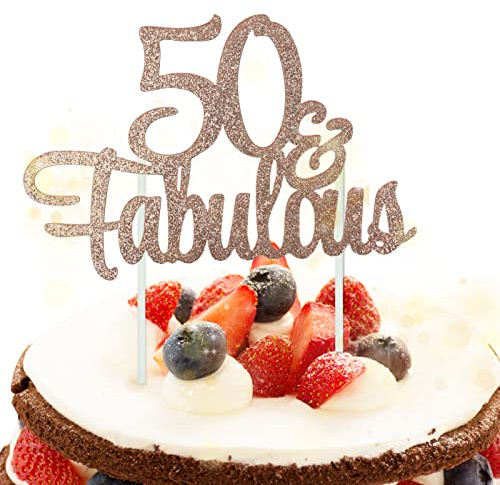 1 Stück 50 und Fabulous Geburtstag Tortendeko Gold Glitter Kuchen Topper für 50th Birthday Party Cake Dekoration Glittery
