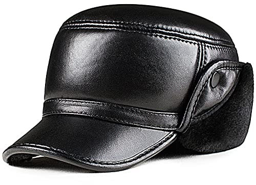 JIARY Mütze Herren,Fliegermütze,Outdoor-Lederhut Für Herren Mit Winddichter, Warmer Ohrenschützer-Lederhut,Trappermütze Aus Pelz Für Herren,Schwarz,XXL (59~60cm)