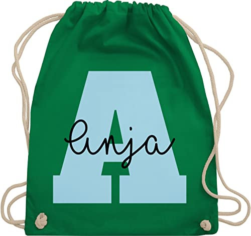 Turnbeutel Rucksack - Initialen - Geschenkideen personalisiert mit Namen Geschenke Weihnachten Anfangsbuchstaben - Unisize - Grün - personalisierte beutel kinder stoffbeutel kita buchstaben a