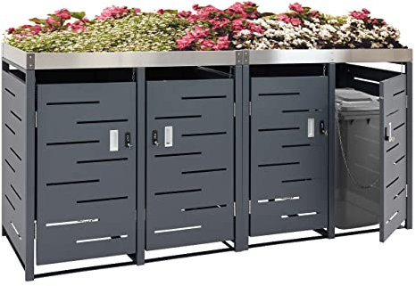 4er-Mülltonnenverkleidung HWC-H40b, Mülltonnenbox, Pflanzkasten Edelstahl-Metall-Kombi 78kg 110x230x62cm erweiterbar