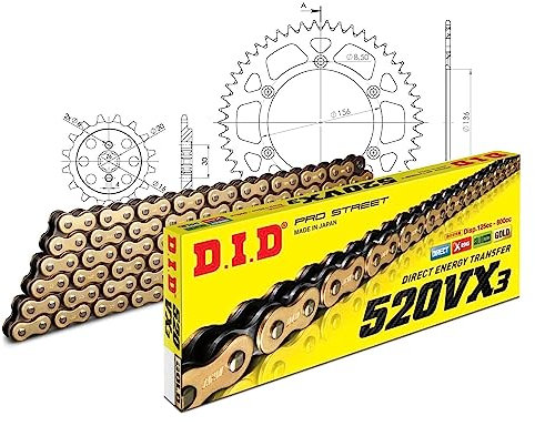Juego de cadena DID de aluminio 520VX3/114 con cierre de remache negro para Husqvarna WR 125 ccm año de fabricación 1995-1997