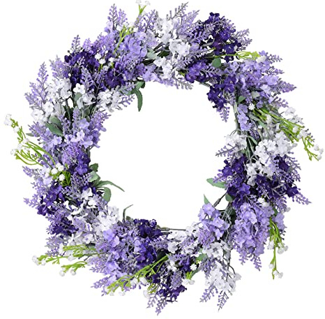 BFYDOAA 15.7in Artificial Lavender Wreath - Purple Lavender Bloom Front Door Wreath for Spring/Summer/Autumn/Winter
