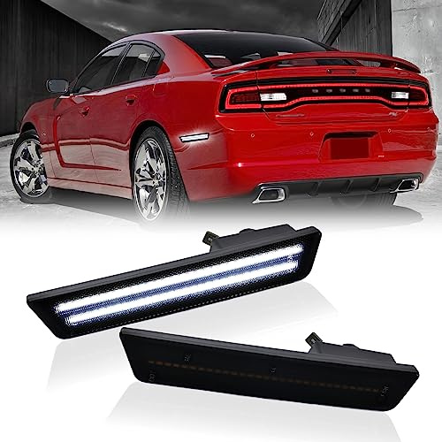 DERMOKA LED Side Marker Lights Rear White Bumper Marker Lamp Reflectors for 2008-14 Dodge Challenger & 2011-14 Charger 2PCS, Smoked Len